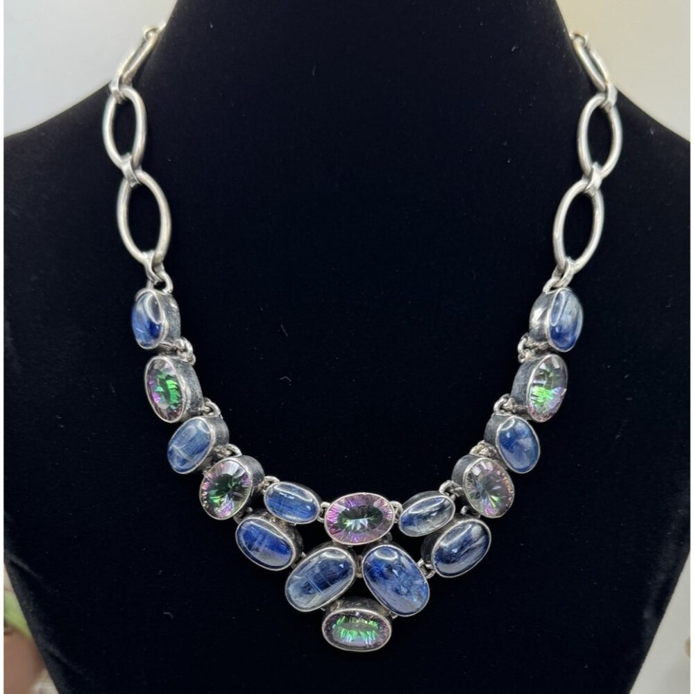 Sterling Silver Statement Labradorite Bib Necklace W/Blue Topaz By Silver Rush